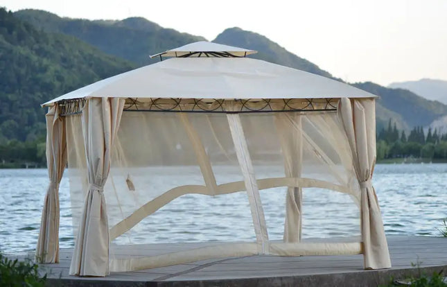 Toldo para parrilla de dos niveles de calidad, carpa para cenador para barbacoa al aire libre con protección UV, color beige