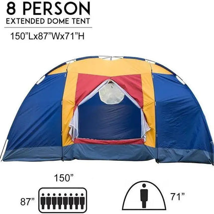Bosonshop Outdoor 8 Person Camping Tent Easy Set Up Party Large Tent for Traveling Hiking With Portable Bag, Blue