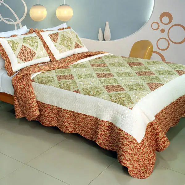 [Love Profile ] Cotton 3PC Vermicelli-Quilted Printed Quilt Set (Full/Queen Size)