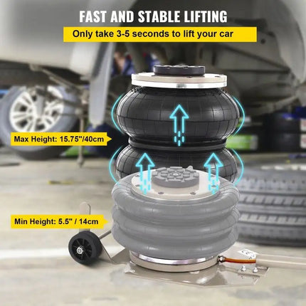 Gato neumático de elevación rápida, bolsa Triple móvil plegable portátil, Gato de aire