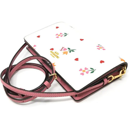 NEW Coach White Anna Foldover Heart Petal Canvas Clutch Crossbody Bag