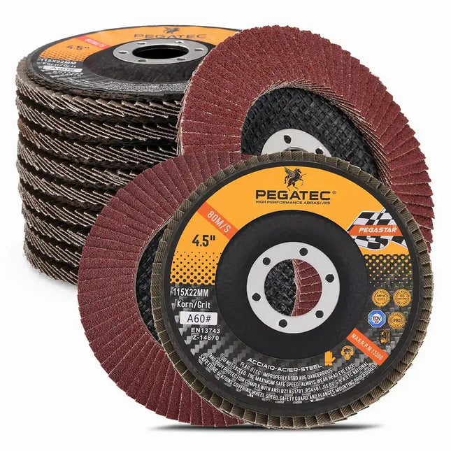 60 Grit Flap Discs 4 1/2 inch Flap Wheel Type 29 Flap Sanding Disc with 7/8 Arbor Aluminum Oxide Abrasives for Grinding, Blending, Sanding and Finishing - 10 Packs