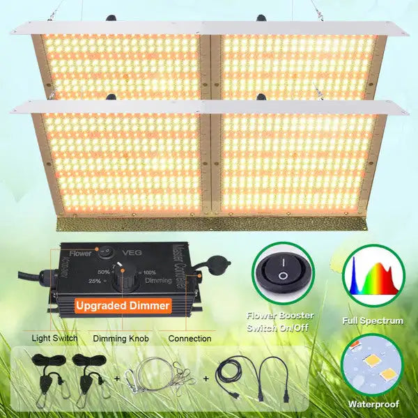 Dimmable LED Grow Light Panel Full Spectrum Growing Lamp for Seeding Veg Bloom Nano Waterproof (2 x 864 pcs LEDs Nano Waterproof)