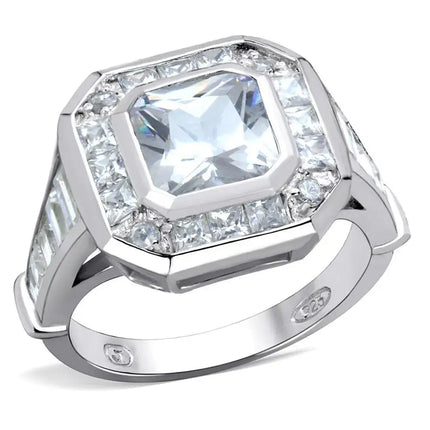 LOS267 - Rhodium 925 Sterling Silver Ring with AAA Grade CZ in Clear