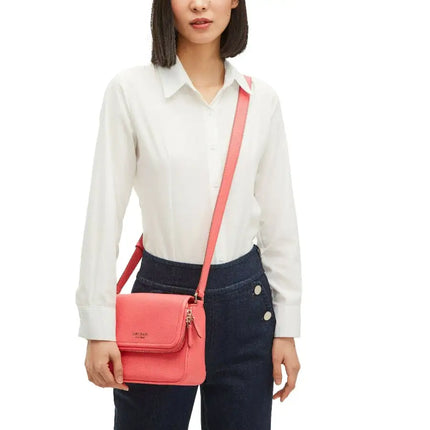 NEW Kate Spade Pink Peach Melba Run Around Large Flap Leather Crossbody Bag