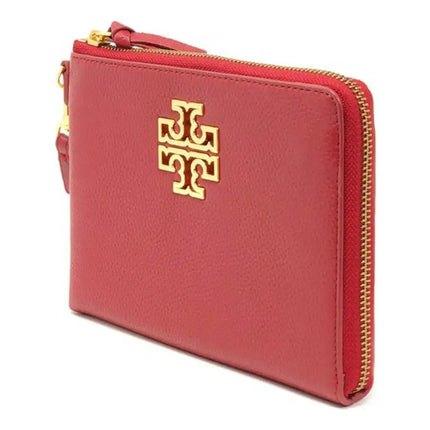 NEW Tory Burch Red Redstone Britten Large Zip Leather Pouch Clutch Bag
