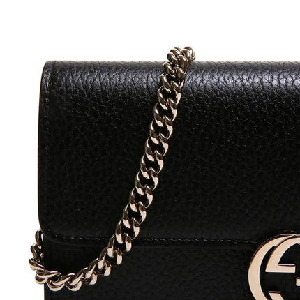 NEW Gucci Black Interlocking G Clutch Wallet On Chain Crossbody Shoulder Bag