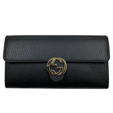 NEW Gucci Black Interlocking G Leather Long Wallet Clutch Bag