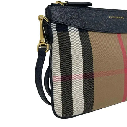 NEW Burberry Brown/Black Derby Peyton House Check Coated Canvas Clutch Crossbody Bag