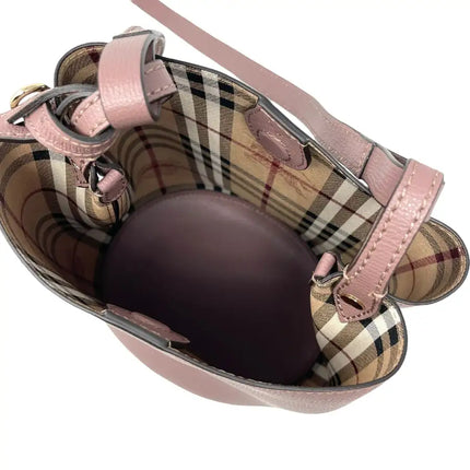 NEW Burberry Pink Haymarket Lone Small Leather Crossbody Bucket Bag