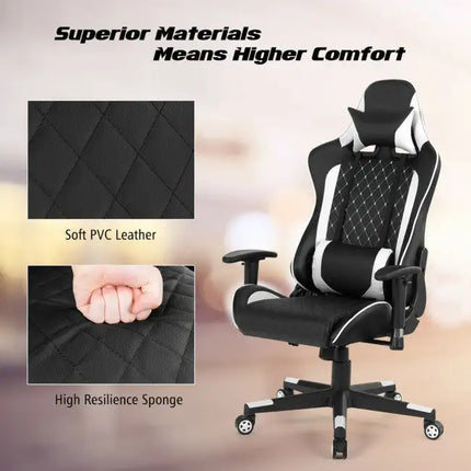 Massage Gaming Chair with Lumbar Support and Headrest