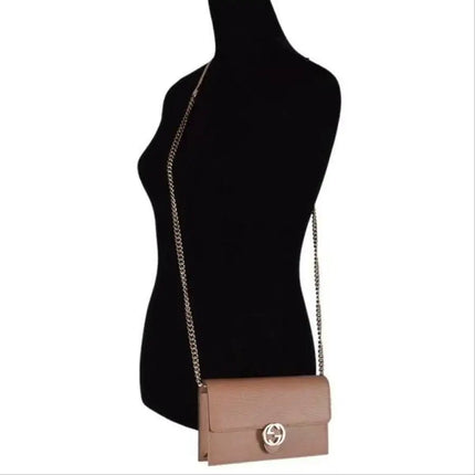 NEW Gucci Beige Interlocking G Clutch Wallet On Chain Crossbody Shoulder Bag
