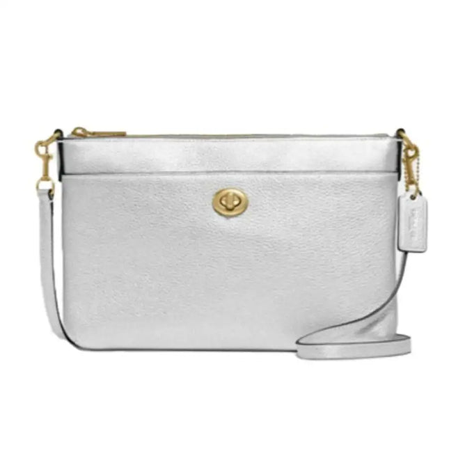 NEW Coach Silver Polly Metallic Leather Crossbody Bag