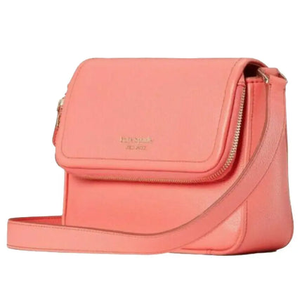 NEW Kate Spade Pink Peach Melba Run Around Large Flap Leather Crossbody Bag