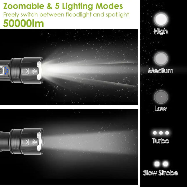 Linterna LED táctica Antorcha de luz de búsqueda recargable con zoom