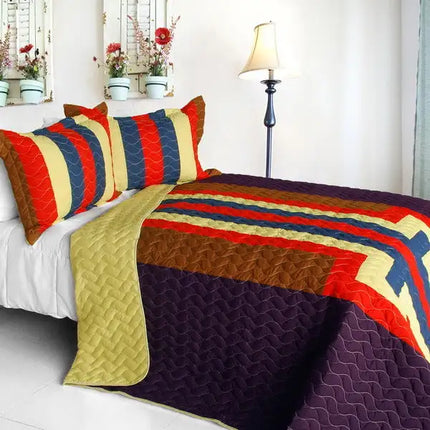 [Bubbly Night] 3PC Vermicelli-Quilted Patchwork Quilt Set (Full/Queen Size)