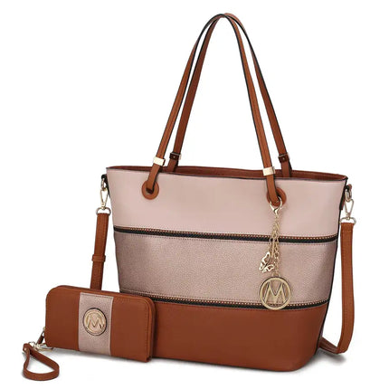 MKF Collection Vallie Color-Block Vegan Leather Women Tote Bag with Matching Wallet by Mia K