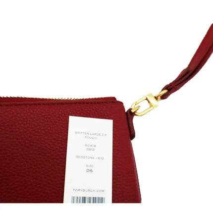NEW Tory Burch Red Redstone Britten Large Zip Leather Pouch Clutch Bag