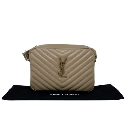NEW Saint Laurent Beige Quilted Leather Lou Crossbody Camera Shoulder Bag