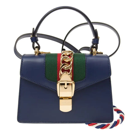NEW Gucci Blue Sylvie Top Handle Leather Crossbody Shoulder Bag