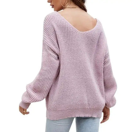Long-sleeved Knitting Loose V-neck Pullover Sweater
