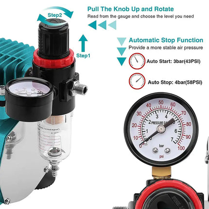 Voilamart 1/5HP Airbrush Compressor Kit Air Brush Spray Paint Tattoo Stencils