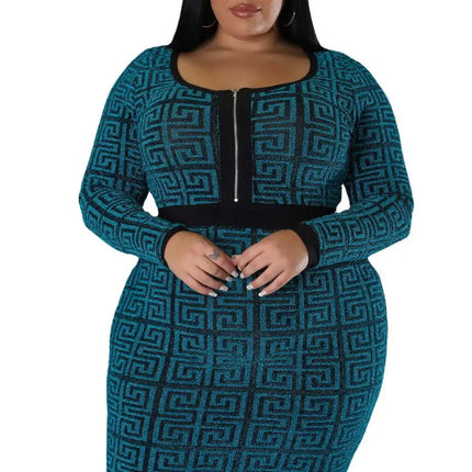 Woman Plus Size Women's Stretch Geometric Tunic Dress