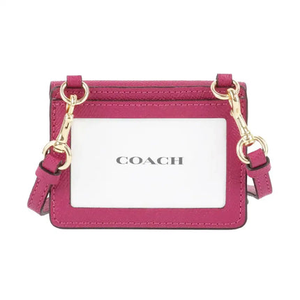 NEW Coach Pink Flap Card Case on Lanyard Leather Crossbody Bag