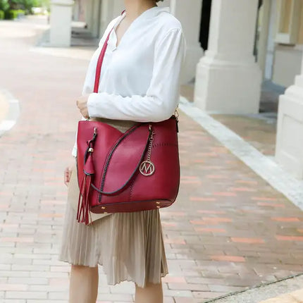 MKF Collection Imogene Two tone Whip Stitches Vegan Leather Women Shoulder bag with Wallet by Mia K