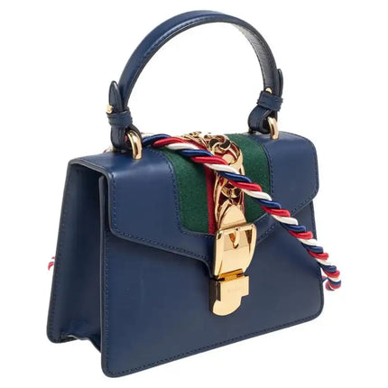 NEW Gucci Blue Sylvie Top Handle Leather Crossbody Shoulder Bag