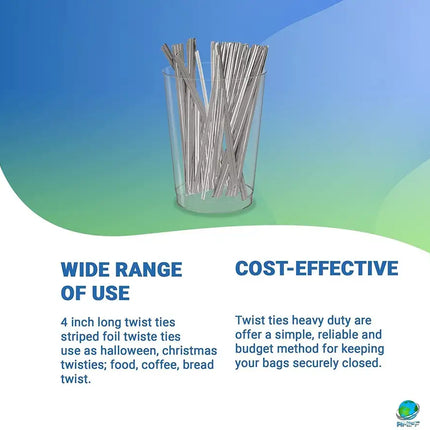 1000 Pack of Glossy Silver Twist Ties 4" Bag Ties Metalic Foil Twist Ties for Cellophane Party Bags; Foil Coated Ties; Bendable Multi-Function Strong Wire Ties for Tying