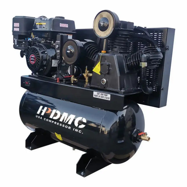 DHqLVYvBjCbr a gasolina de 13 HP, 3 cilindros, tanque ASME horizontal de 30 galones, sistema de aire comprimido con bomba de pistón (175 PSI a 24 CFM)