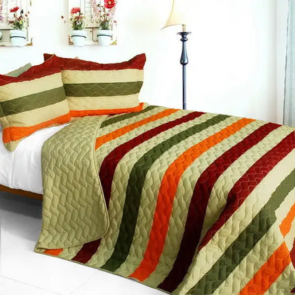 [Fanny Lorraine] 3PC Vermicelli-Quilted Patchwork Quilt Set (Full/Queen Size)