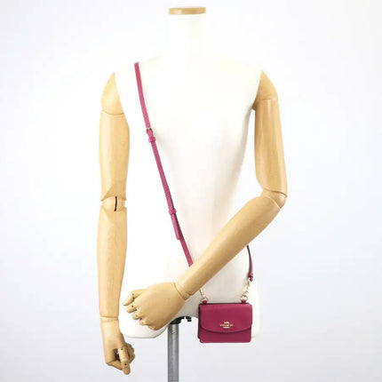 NEW Coach Pink Flap Card Case on Lanyard Leather Crossbody Bag