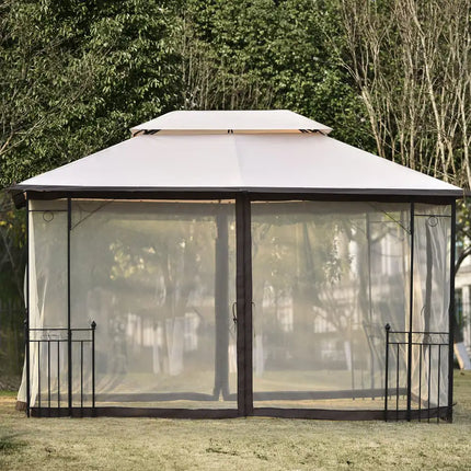 13 pies. Ancho x 9,7 pies. Gazebo exterior para patio de hierro D, dosel suave de doble techo