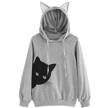 autumn and winter new women's cat head print loose hooded casual sports hoodie