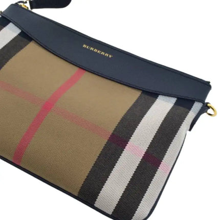 NEW Burberry Brown/Black Derby Peyton House Check Coated Canvas Clutch Crossbody Bag