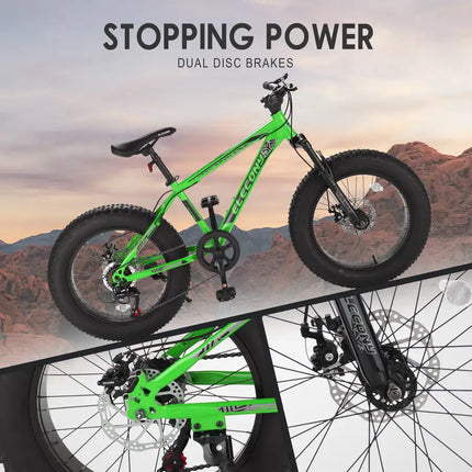 Bicicleta de montaña de velocidad completa para adultos/jóvenes con neumáticos gruesos de 20 pulgadas, freno de disco doble, marco de acero con alto contenido de carbono, suspensión delantera, bicicleta de montaña, bicicleta urbana para viajeros urbanos