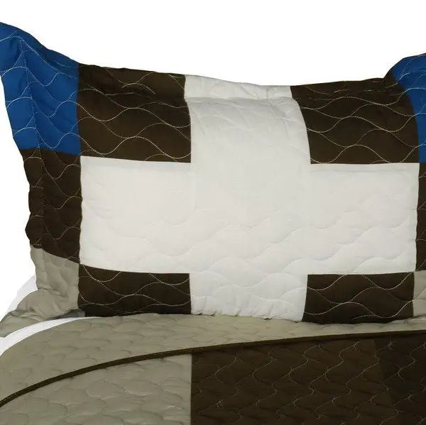 [Milky Quartz - B] Vermicelli-Quilted Patchwork Geometric Quilt Set Full/Queen