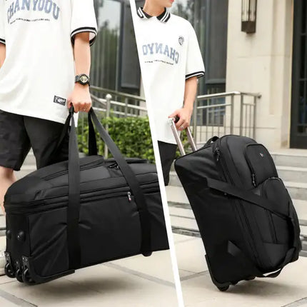 Bolsa de lona impermeable expandible con ruedas equipaje de mano maleta de mano unisex negro