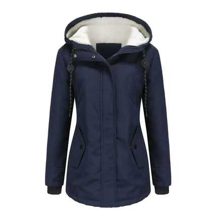 Women Winter Coat Warm Slim Outerwear Fashion Elastic Waist Zipper Pocket Hooded Drawstring Overcoats Autumn Clothes