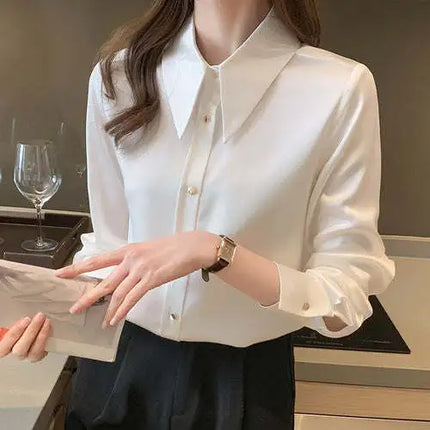 Korean Silk Women Shirts Satin Blouses Women Long Sleeve Shirts Tops