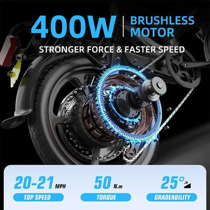 400W Electric Commuter Bike, Folding16'' Electric Bicycle with 48V 10Ah Battery