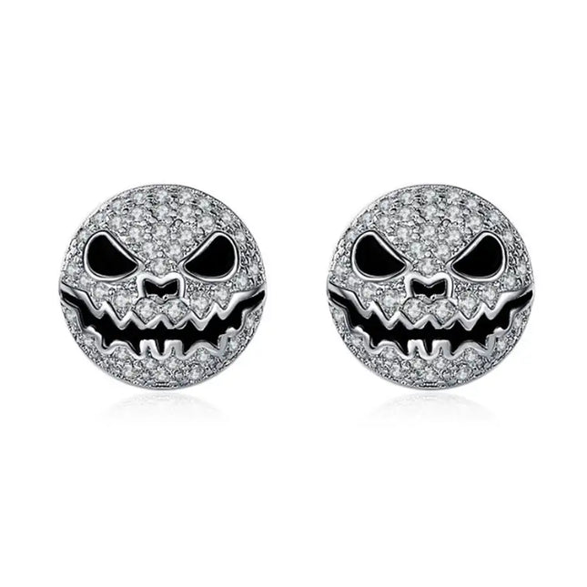 Skull Stud Halloween Earrings Silver Color