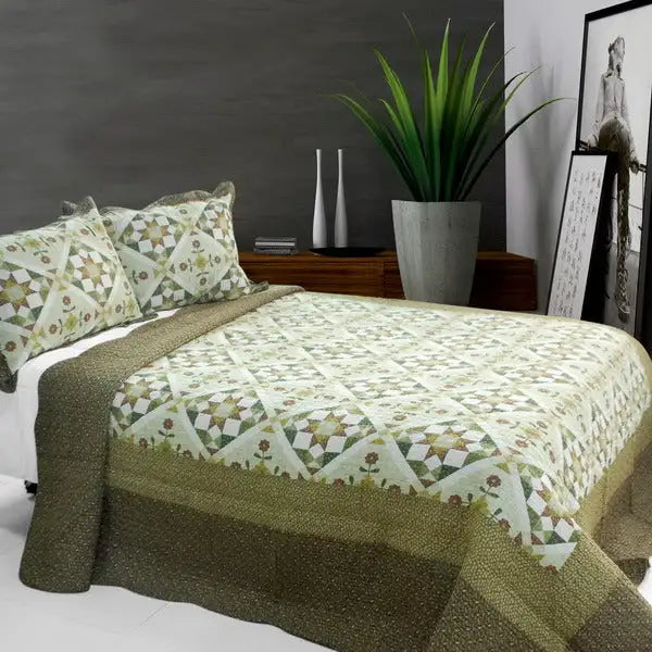 [Blooming Flowers] Cotton 3PC Vermicelli-Quilted Printed Quilt Set (Full/Queen Size)