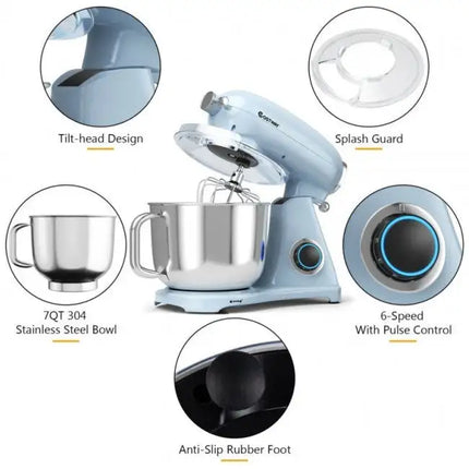 7 Quart 800W 6-Speed Electric Tilt-Head Food Stand Mixer