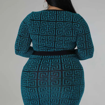 Woman Plus Size Women's Stretch Geometric Tunic Dress