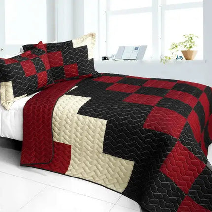 [Alocasia] 3PC Vermicelli - Quilted Patchwork Quilt Set (Full/Queen Size)