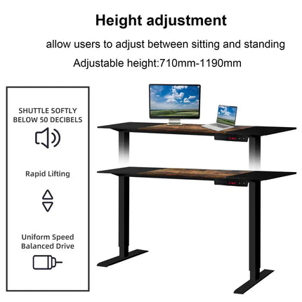 Dual Motor Height Adjustable Electric Standing Desk, 47x24 Inch Complete Desktop, Featuring Muting Adjustment with Spliced Desktop,Office and Home Use BLACK