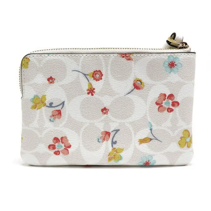 NEW Coach White Corner Zip Mystical Floral Print Monogram Signature Canvas Wristlet Clutch Bag